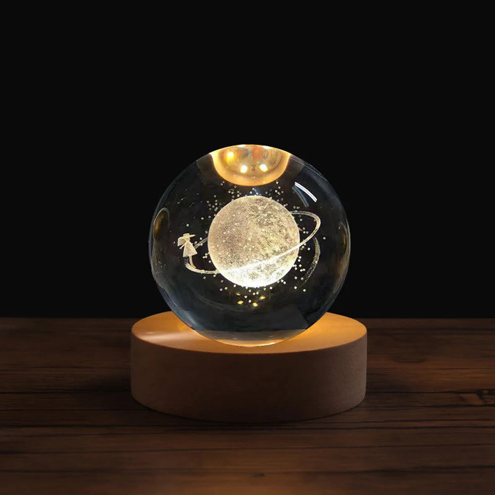 Crystal Ball Astronaut Solar System Saturn Milky Way Planet Night Light