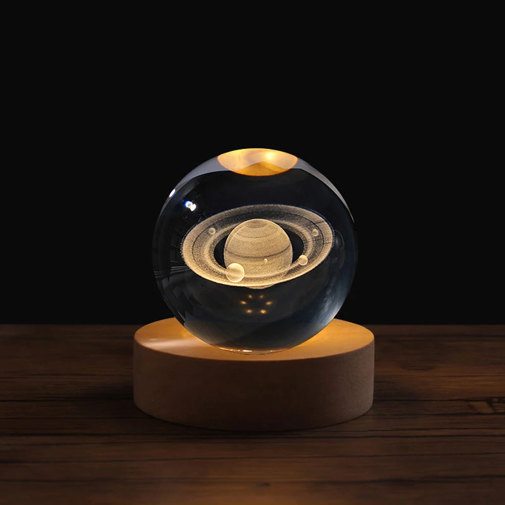 Crystal Ball Astronaut Solar System Saturn Milky Way Planet Night Light