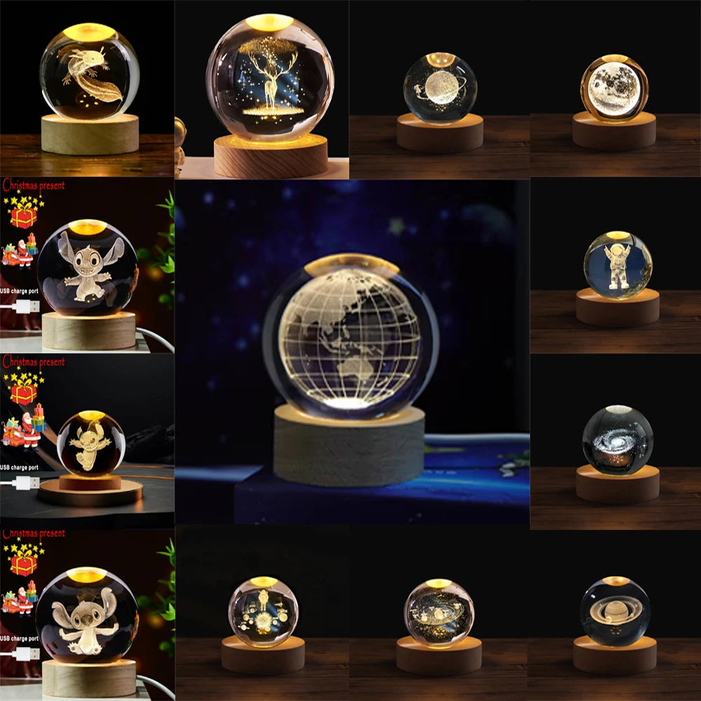 Crystal Ball Astronaut Solar System Saturn Milky Way Planet Night Light