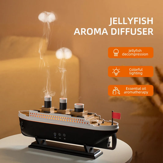 Ultrasound Air Humidifier Cannon Titanic Ship Retro Train Jellyfish Spray Essential Oil Aromatherapy Diffuser