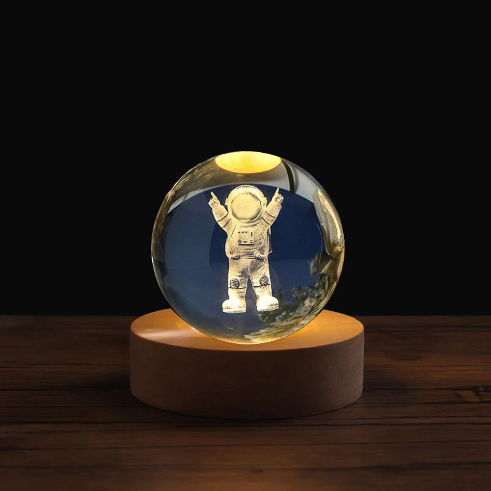 Crystal Ball Astronaut Solar System Saturn Milky Way Planet Night Light